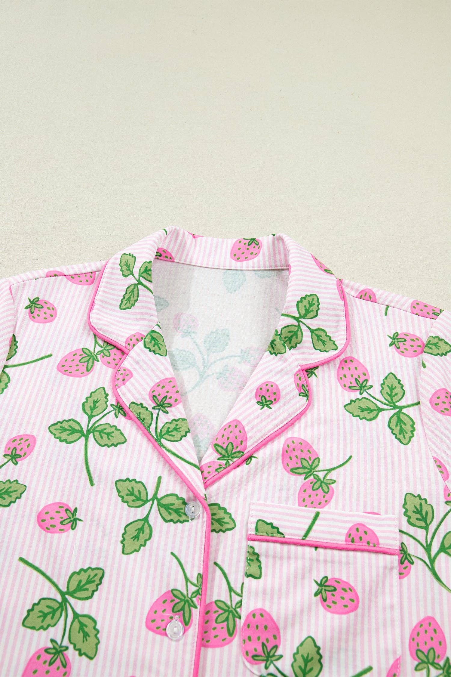 PRETTY BASH Stripe Strawberry Lapel Shirt & Shorts Set
