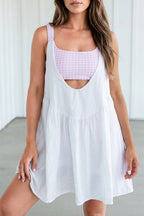 LAS-LIVE Faux Two Piece Gingham Patchwork Mini Dress (S-XL)
