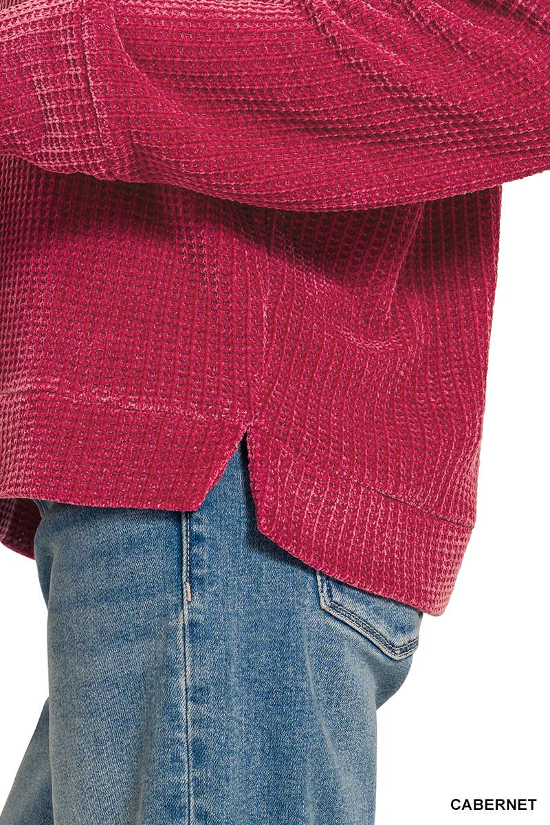 Chenille Waffle Center Seam Sweater Zenana
