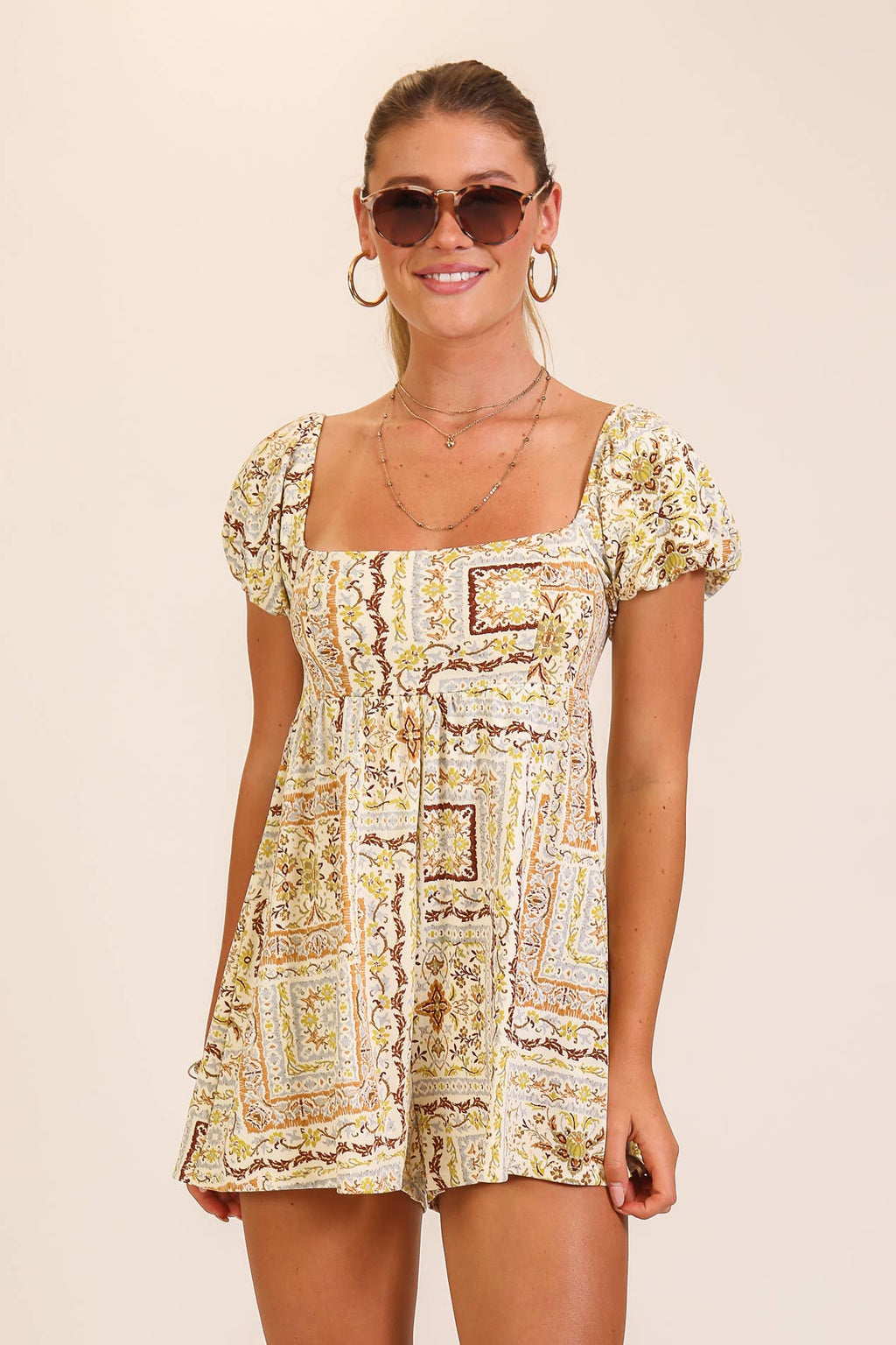 Boho Patchwork Print Smocked Romper