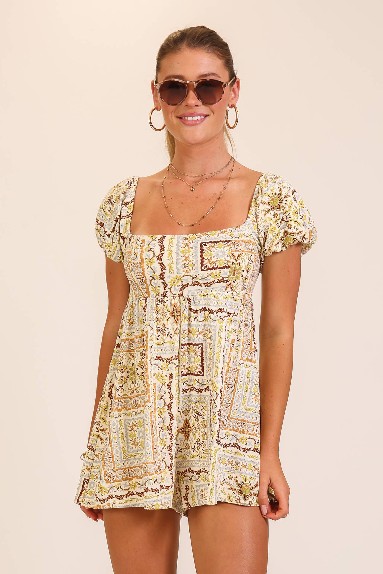 Boho Patchwork Print Smocked Romper