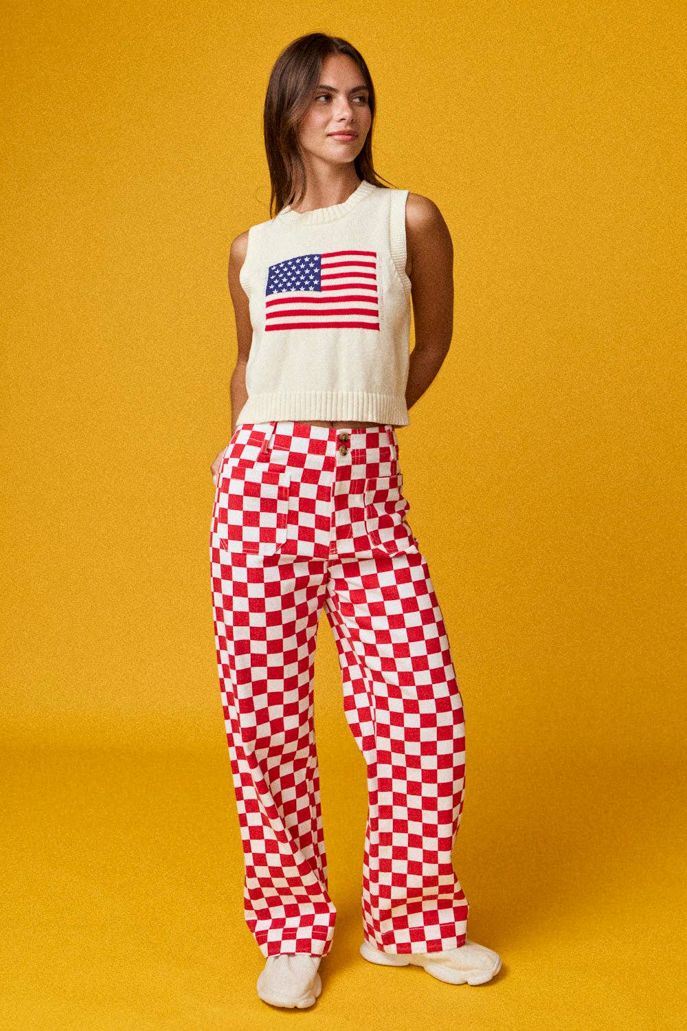 Berry Checkered Jeans