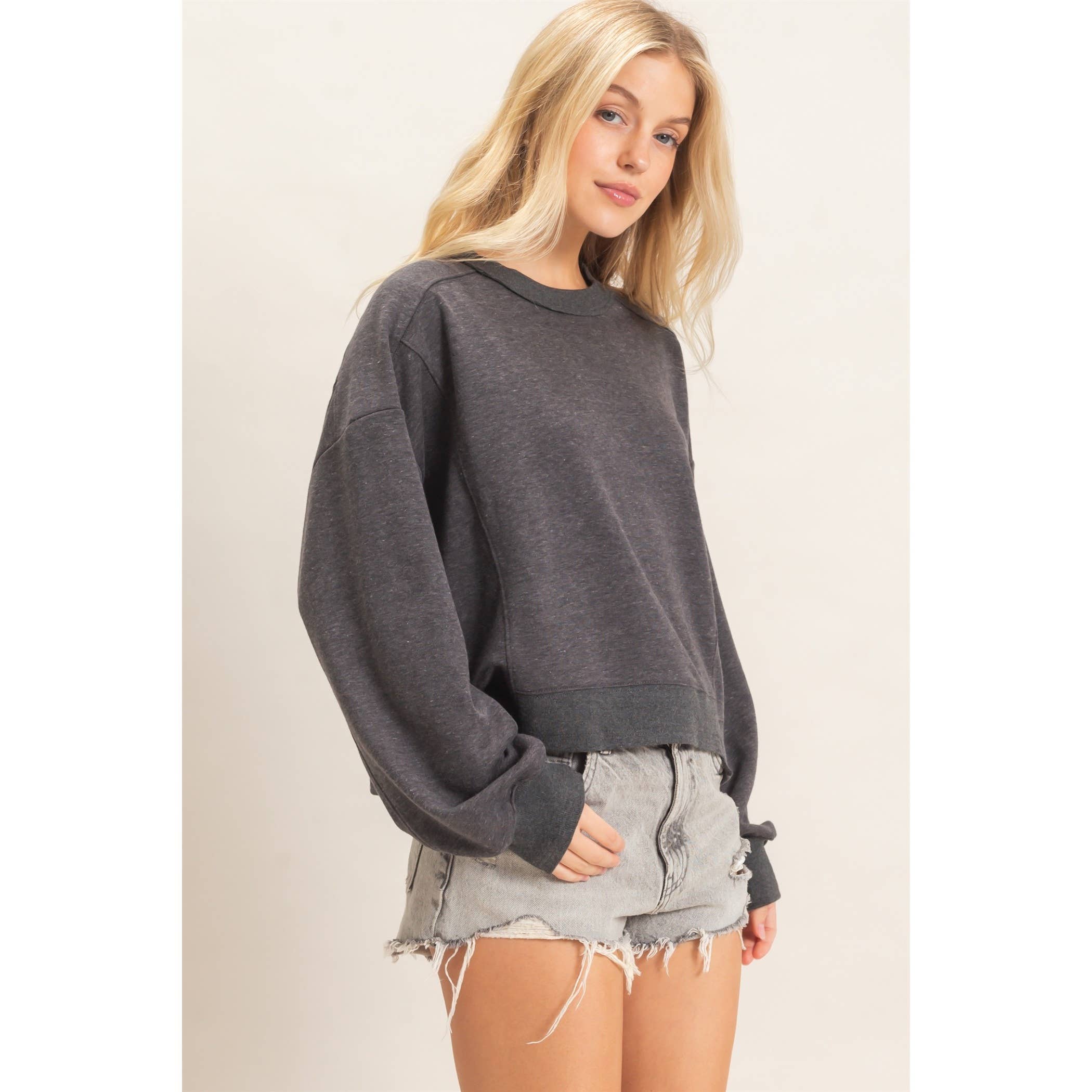 Ribbed Crew Neck Sweatshirt