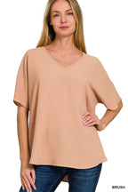 Woven Airflow V-neck Short Sleeve Top