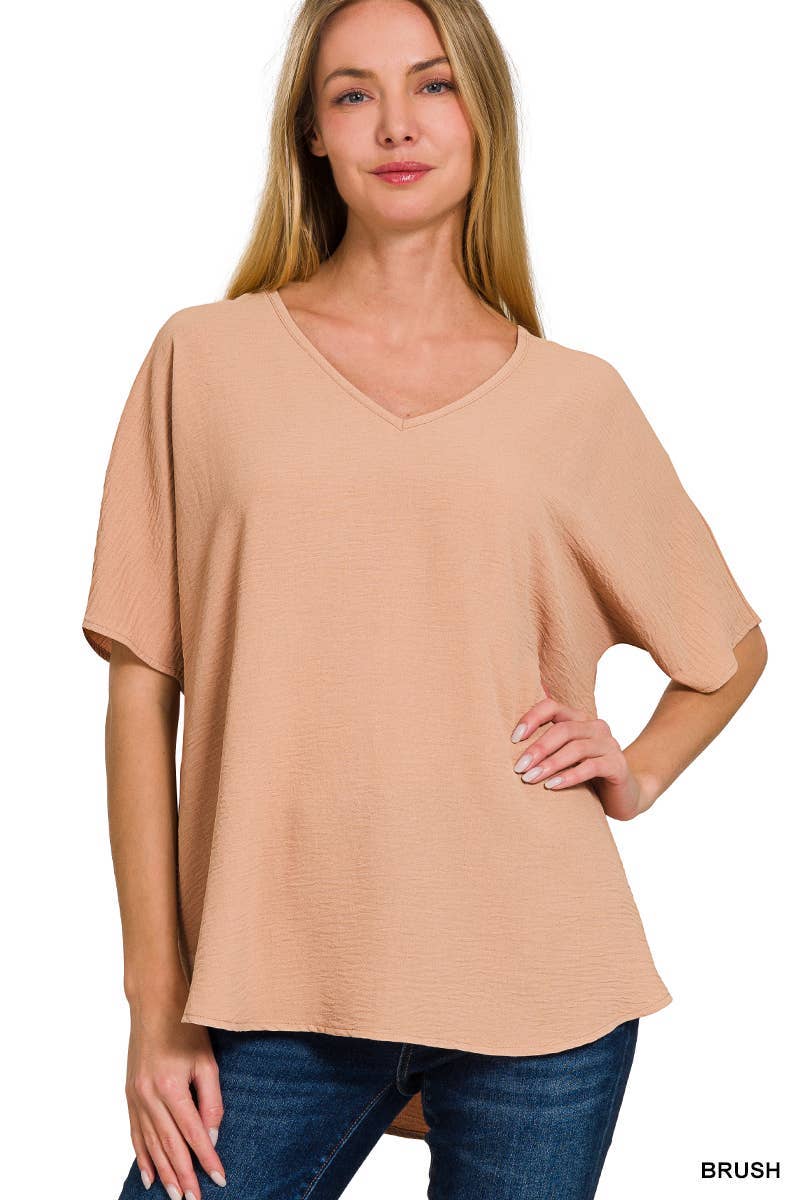 Woven Airflow V-neck Short Sleeve Top