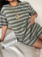 Striped Knit Lounge Set Boutique Shorts Fitted Ribbed