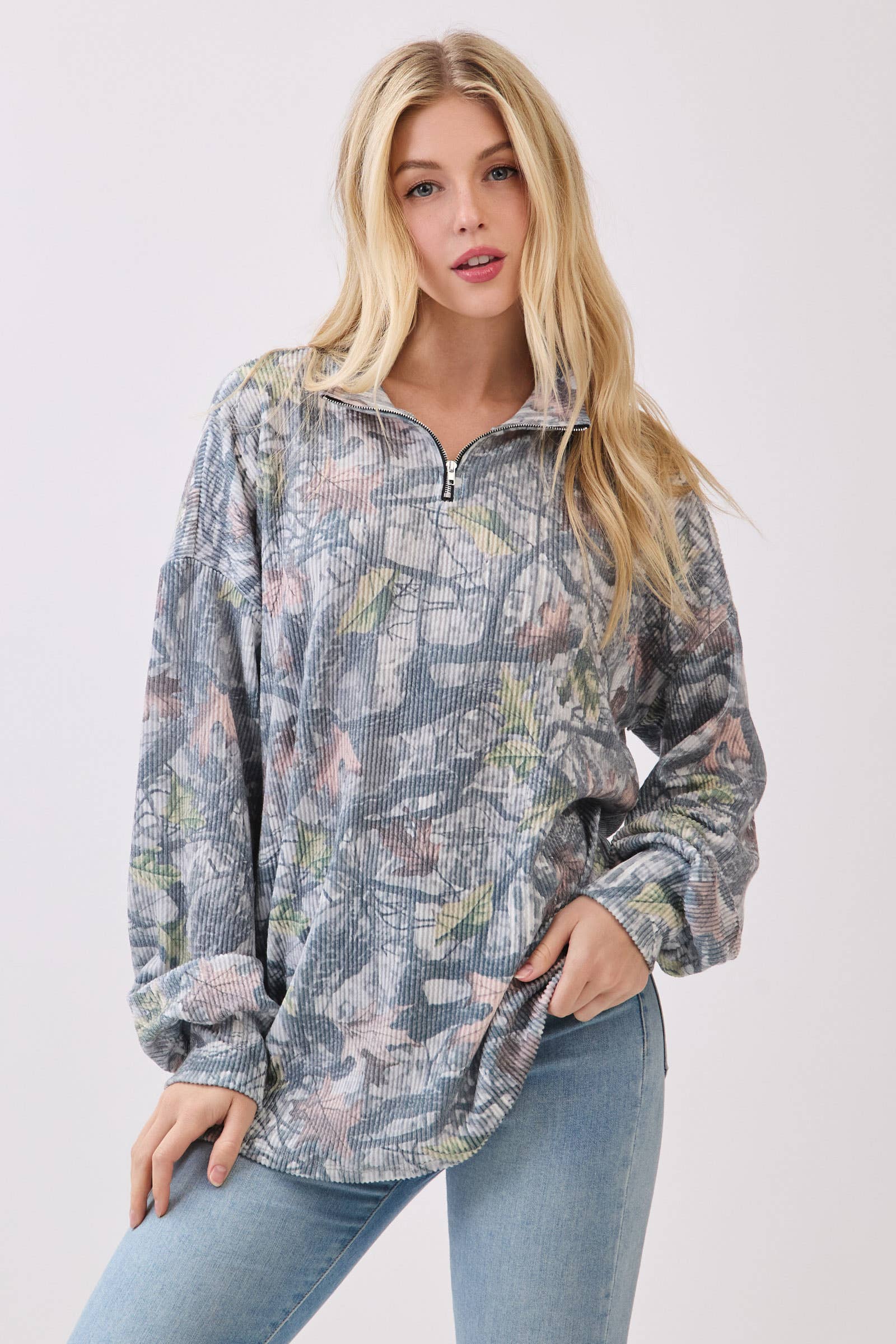 Camo Ribbed Quarter-Zip Pullover