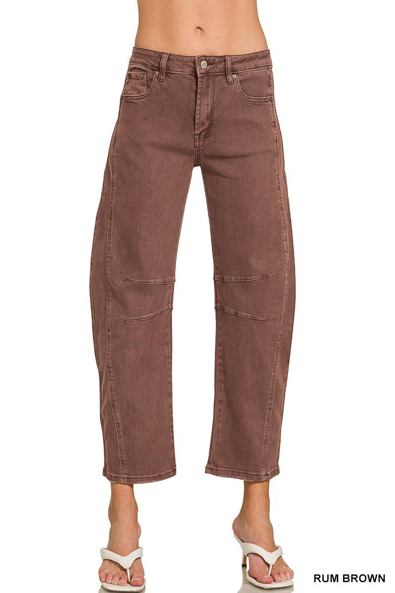 High Rise Barrel-leg Color Denim Pants