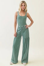 Mineral Washed Boho waist band wideleg cropped pants HP5900
