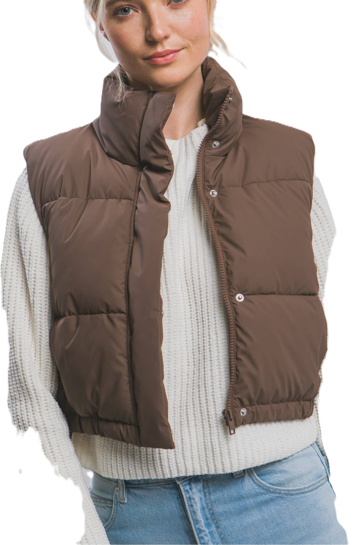 High Neck Cropped Puffer Vest