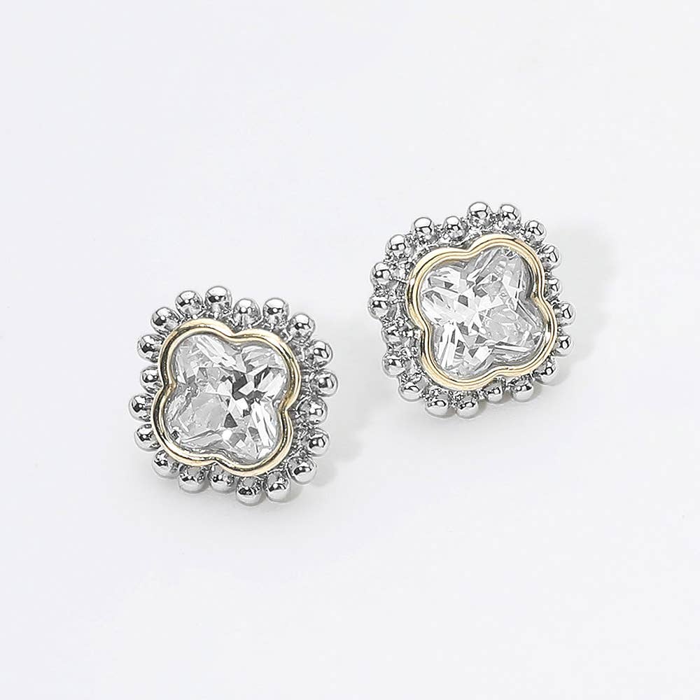 14K Gold Plated Quatrefoil CZ Stud Earrings