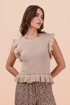 12W3640N-Ruffled Sweater Knit Top