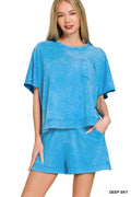 Acid Washed Oversized Top & Shorts Set - Zenana