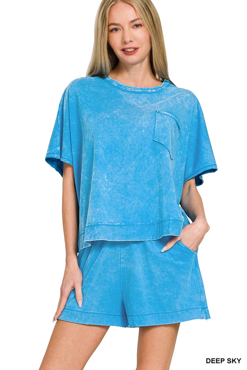 Acid Washed Oversized Top & Shorts Set
