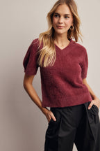 Fuzzy V-Neck Knit Top FSW0105