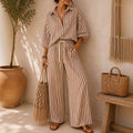 Striped Button Down Shirt & Wide Leg Pants Set