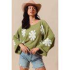 DAISY FLORAL PATTERN KNITTED SWEATER TOP
