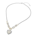 14K Gold Plated Two Tone CZ Pave Heart Pendant Necklace
