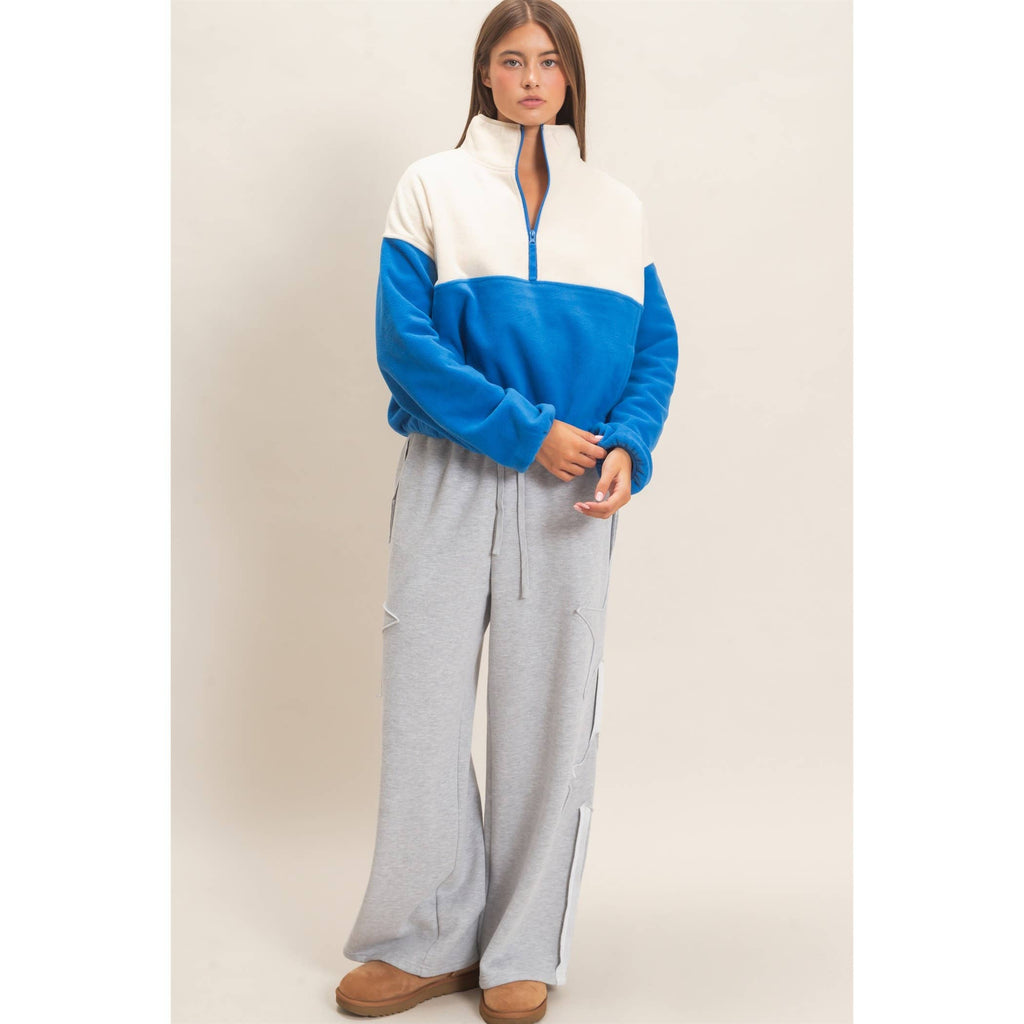 Fleece Color Contrast Half Zip Pullover