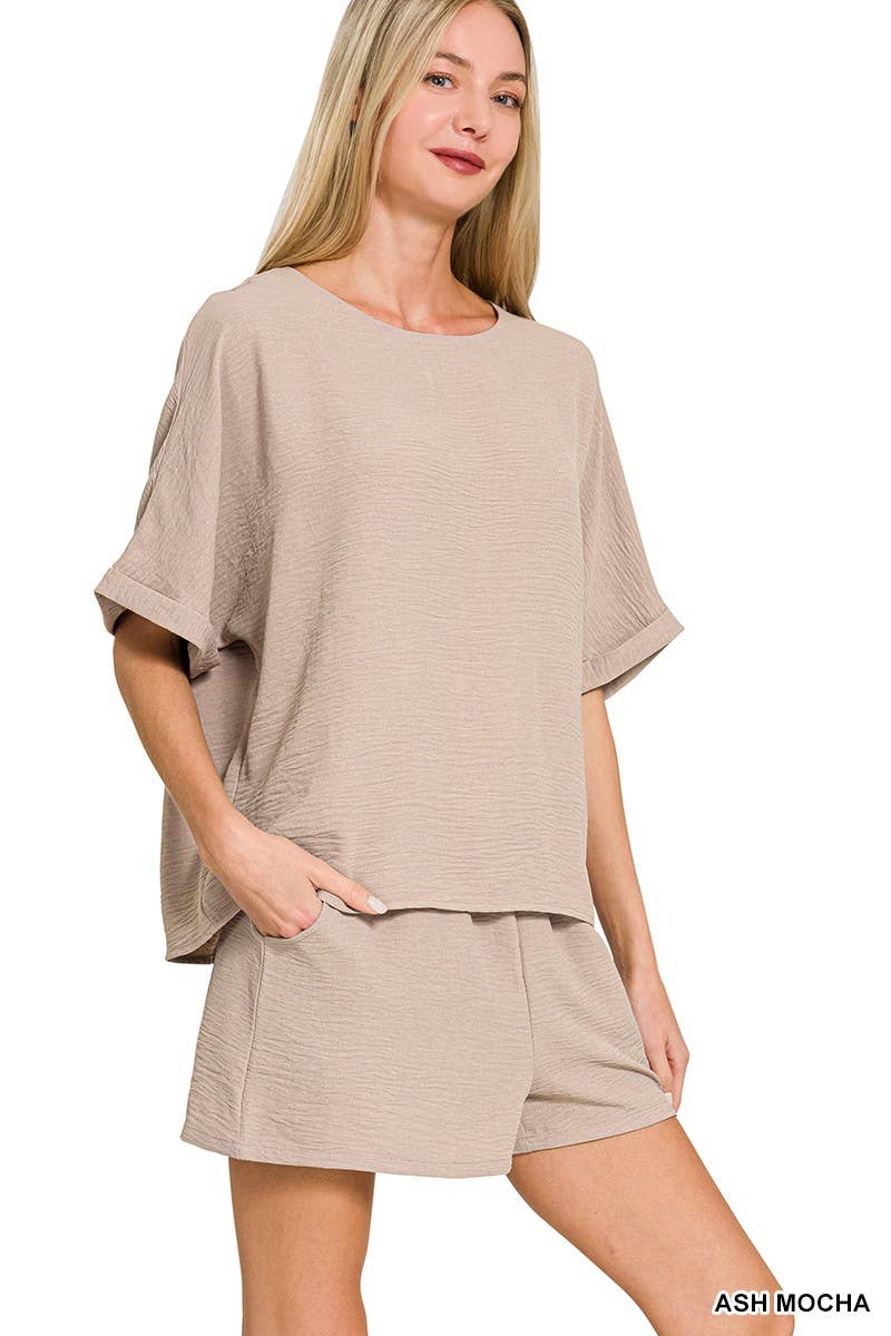 Woven Airflow Top And Shorts Set