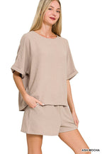 Woven Airflow Top And Shorts Set