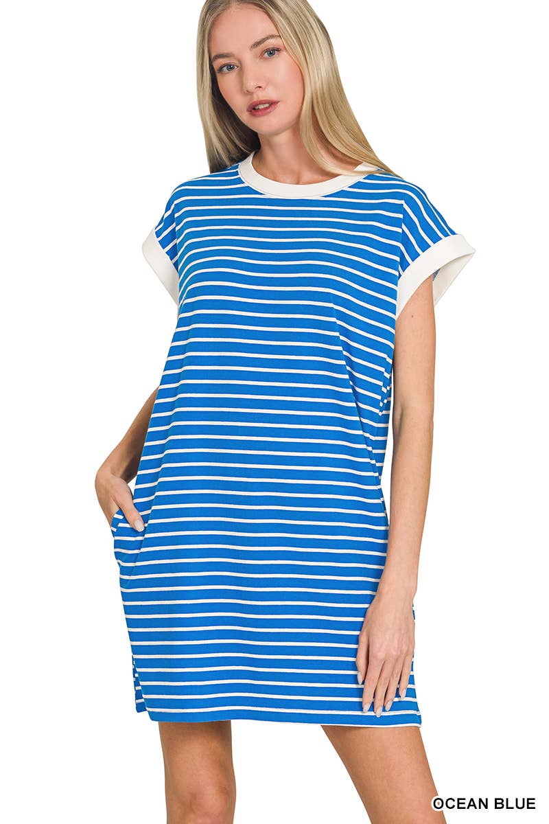 Stripe Cotton Tshirt Dress w/ side pockets SI-29147