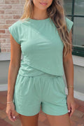 Trendy Crossover Cropped Tee and Shorts Two-Piece Set