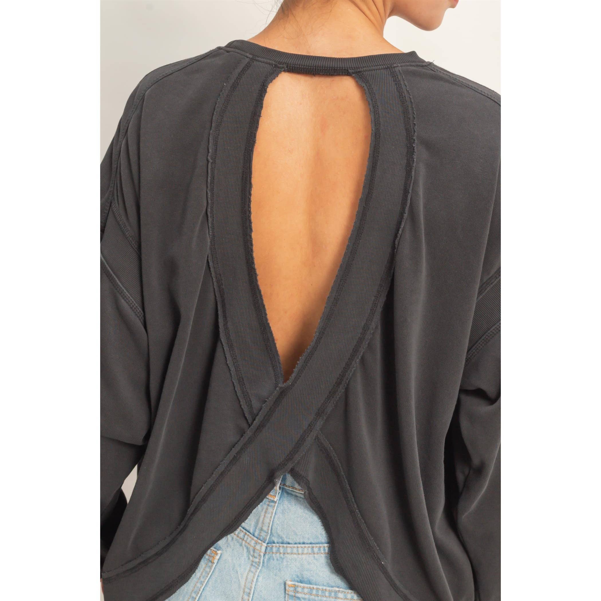 Oversized Cross Detail Open Back Sweatshirt