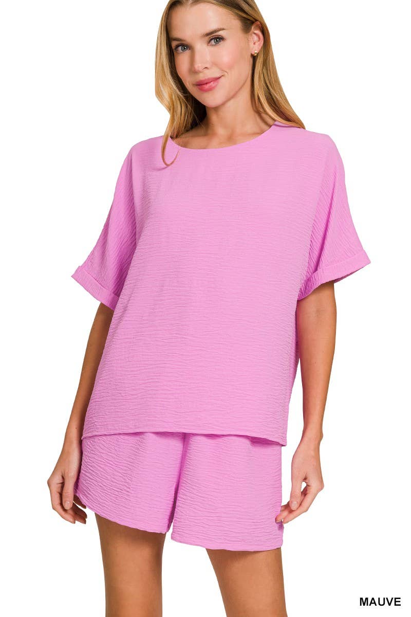 Woven Airflow Top And Shorts Set