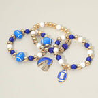 3PCS - Game Day Football Helmet Charm Beaded Stretch Multi Layered Bracelets