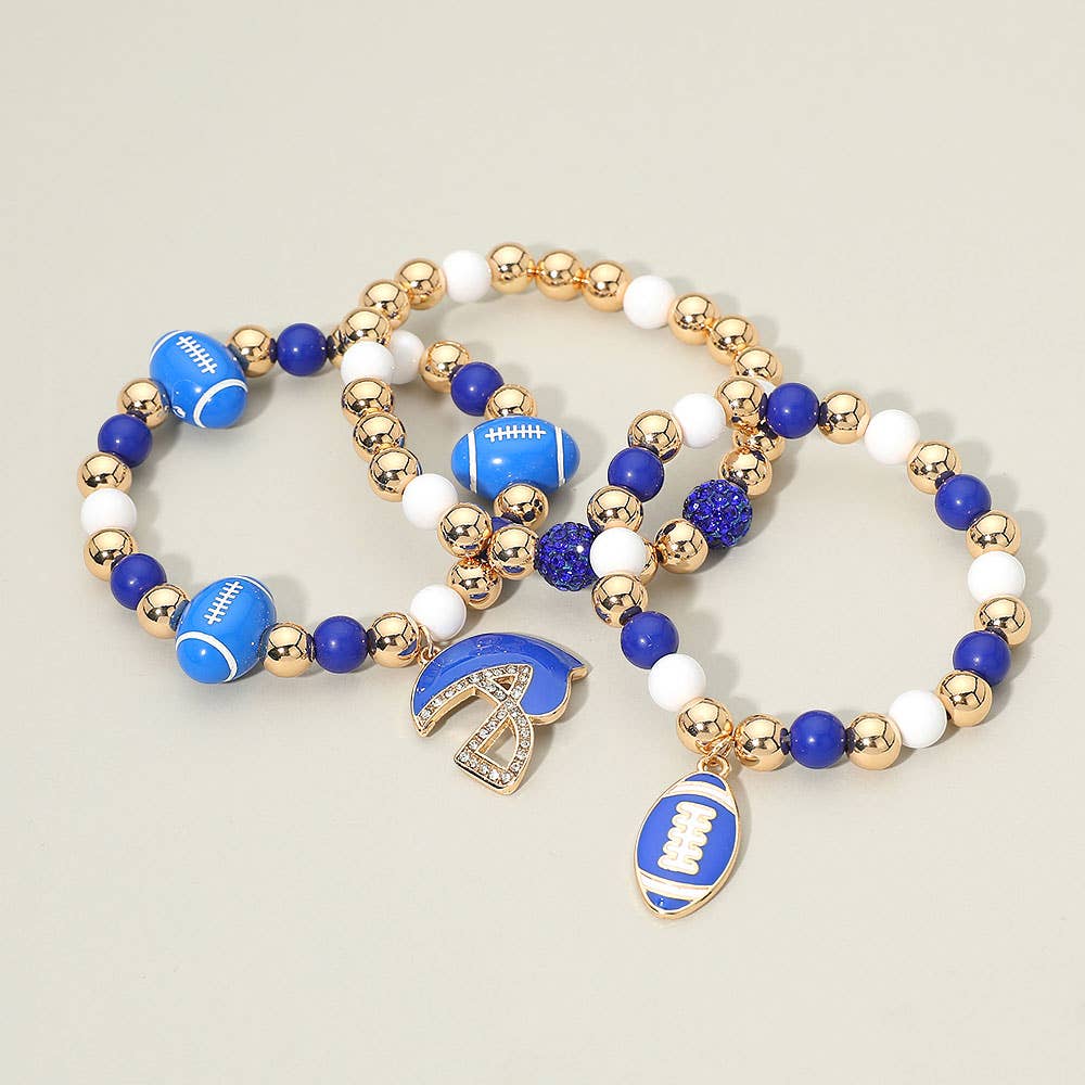 3PCS - Game Day Football Helmet Charm Beaded Stretch Multi Layered Bracelets