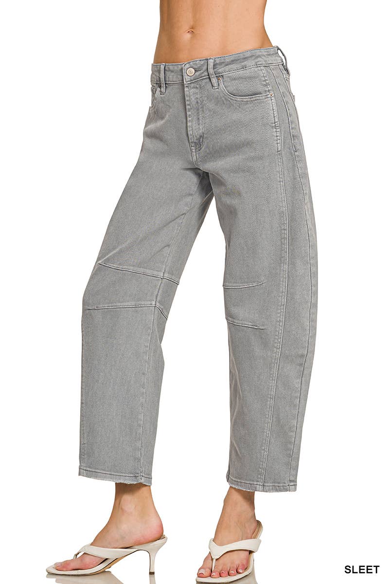 High Rise Barrel-leg Color Denim Pants