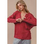 WAVY TWO TONE RIB NOTCH NECK PATCH POCKET TOP