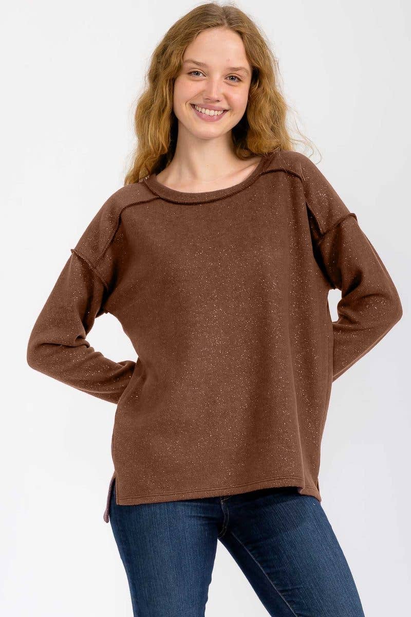 Soft Brushed Metallic Glitter Accents Pullover Top