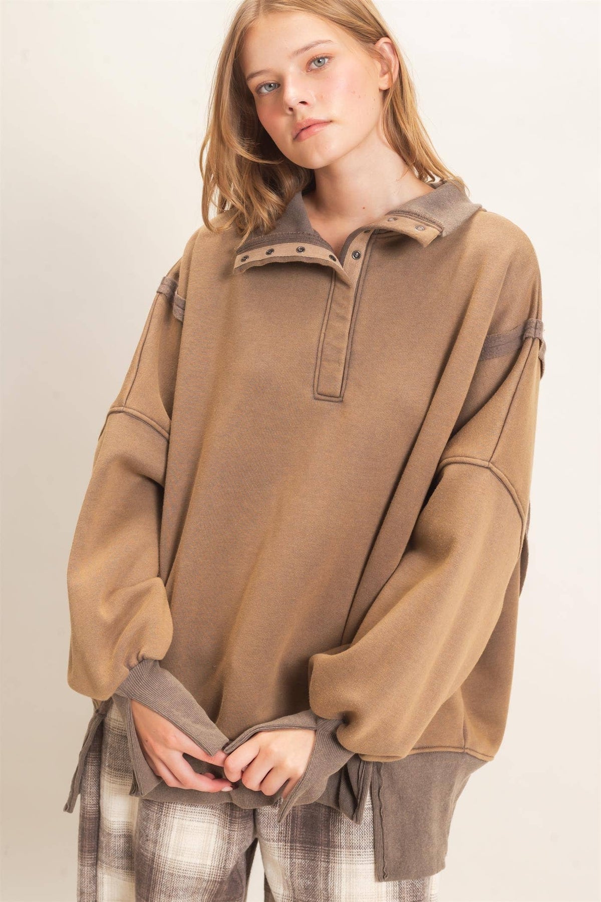 Mineral Wash Snap Collar Pullover