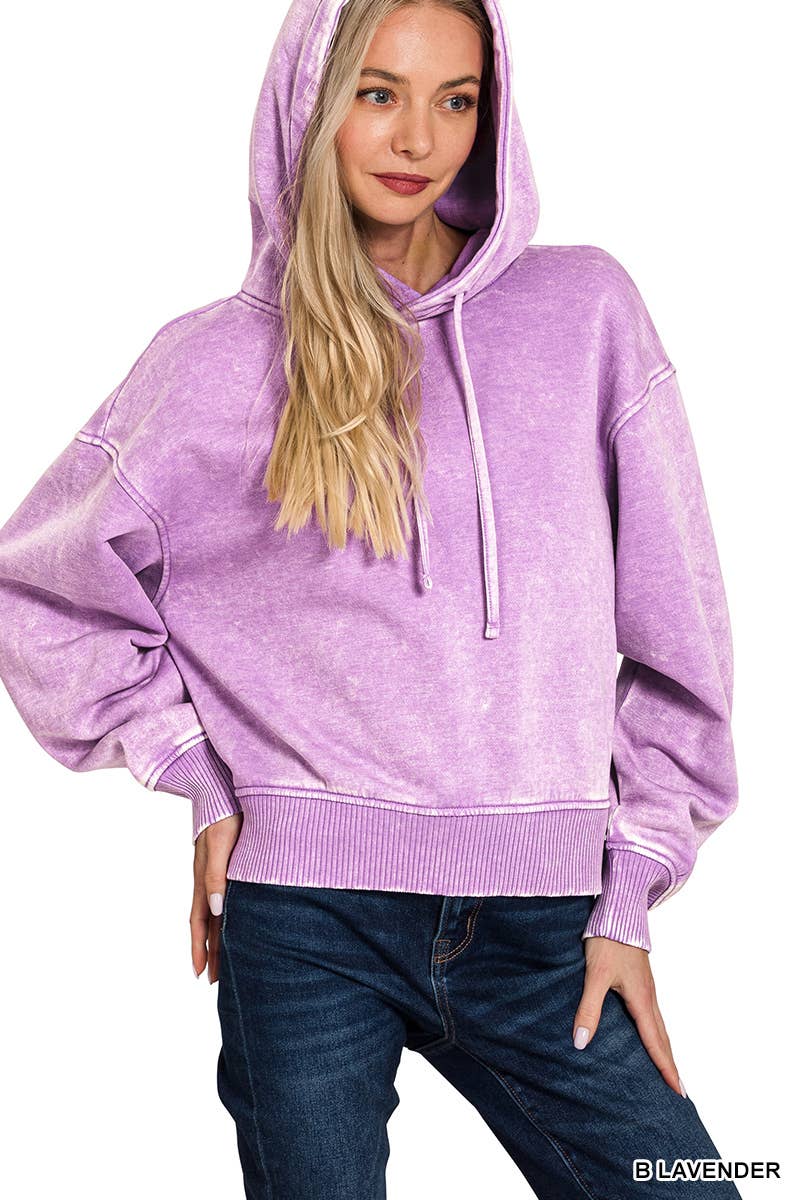 Acid Wash Fleece Cropped Hoodie