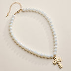 Faceted Beaded Necklace with Hammered Cross Pendant