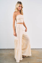 7953SET-Smocked Tube Crop Top with Wide Leg Pants Set