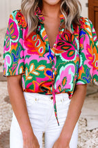 Summer Lace up V Neck Puff Blouse