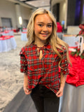 Christmas Plaid Pearl + Rhinestone Blouse