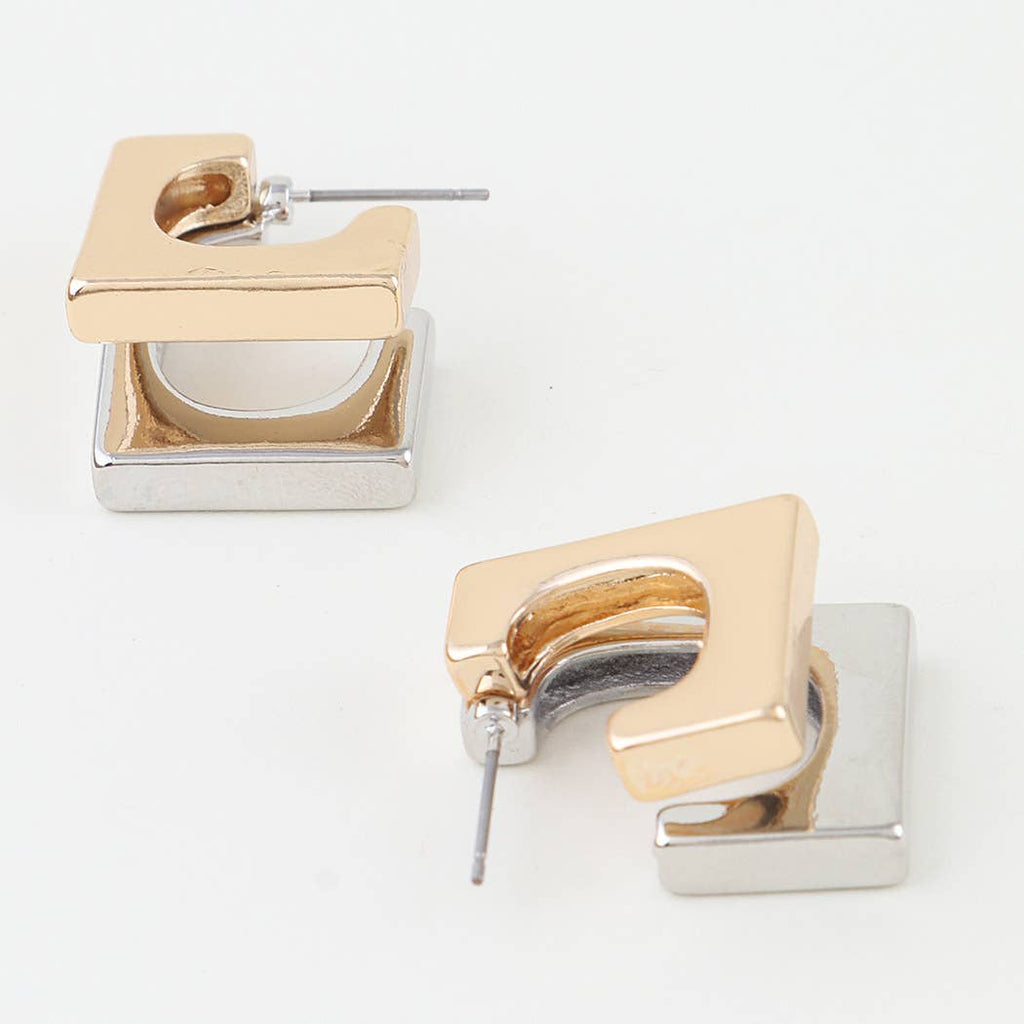 Two Toned Open Dome Hoop Earrings