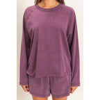 Mineral Wash Long Sleeve Raw Edge Top & Shorts Set