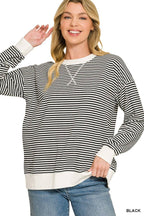 Striped Rib Banded Pullover
