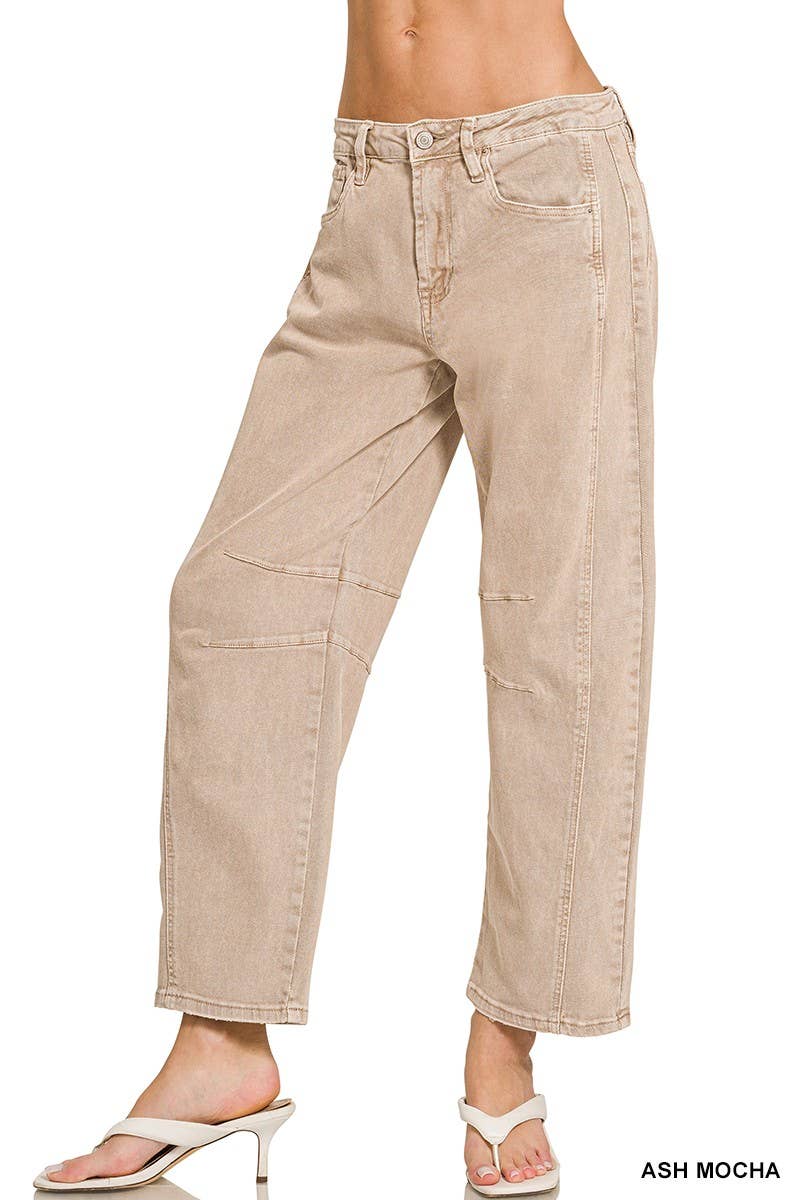 High Rise Barrel-leg Color Denim Pants