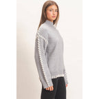 Blanket Stitch High Neck Sweater