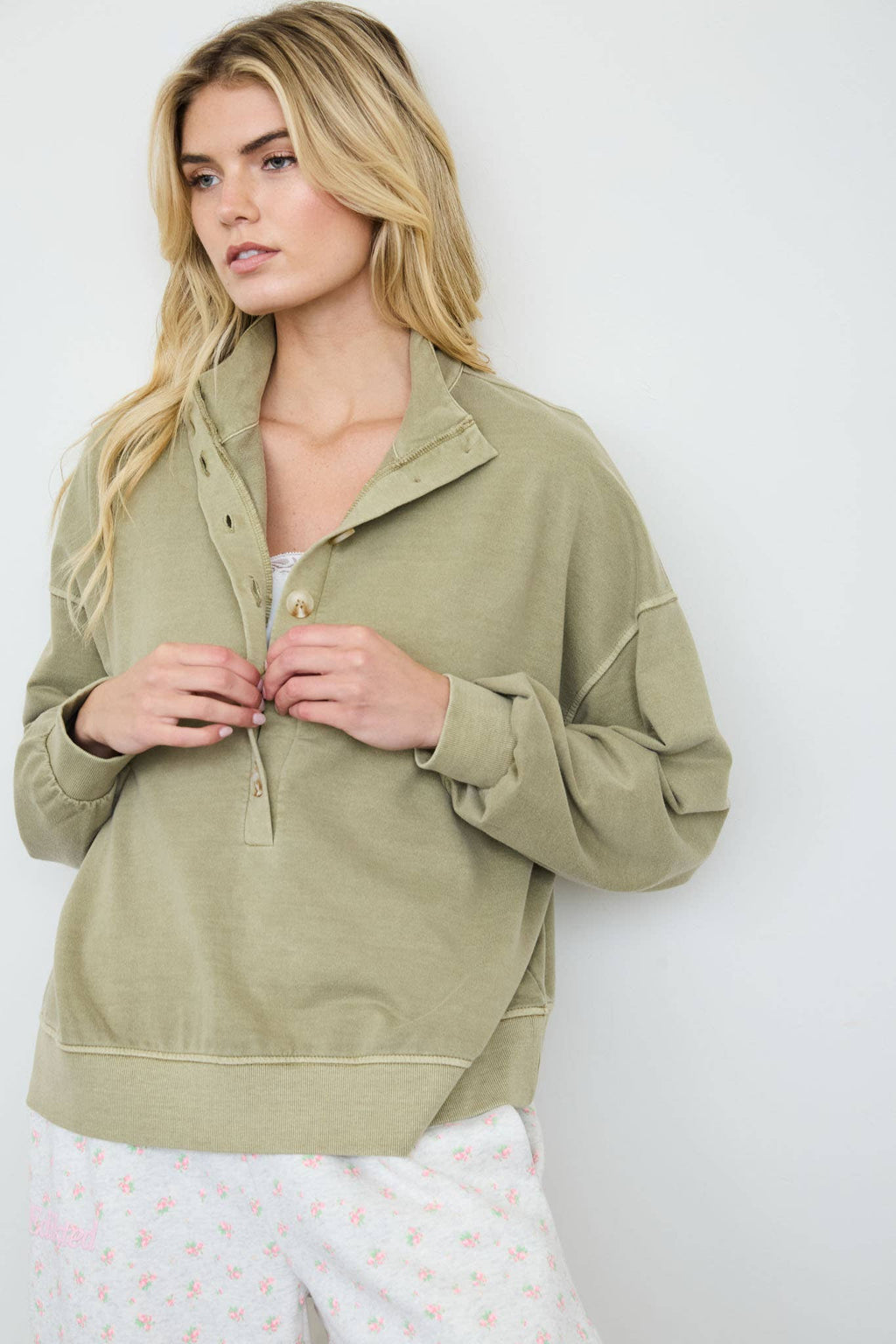 MOCK NECK HENLEY LONG SLEEVE KNIT TOP