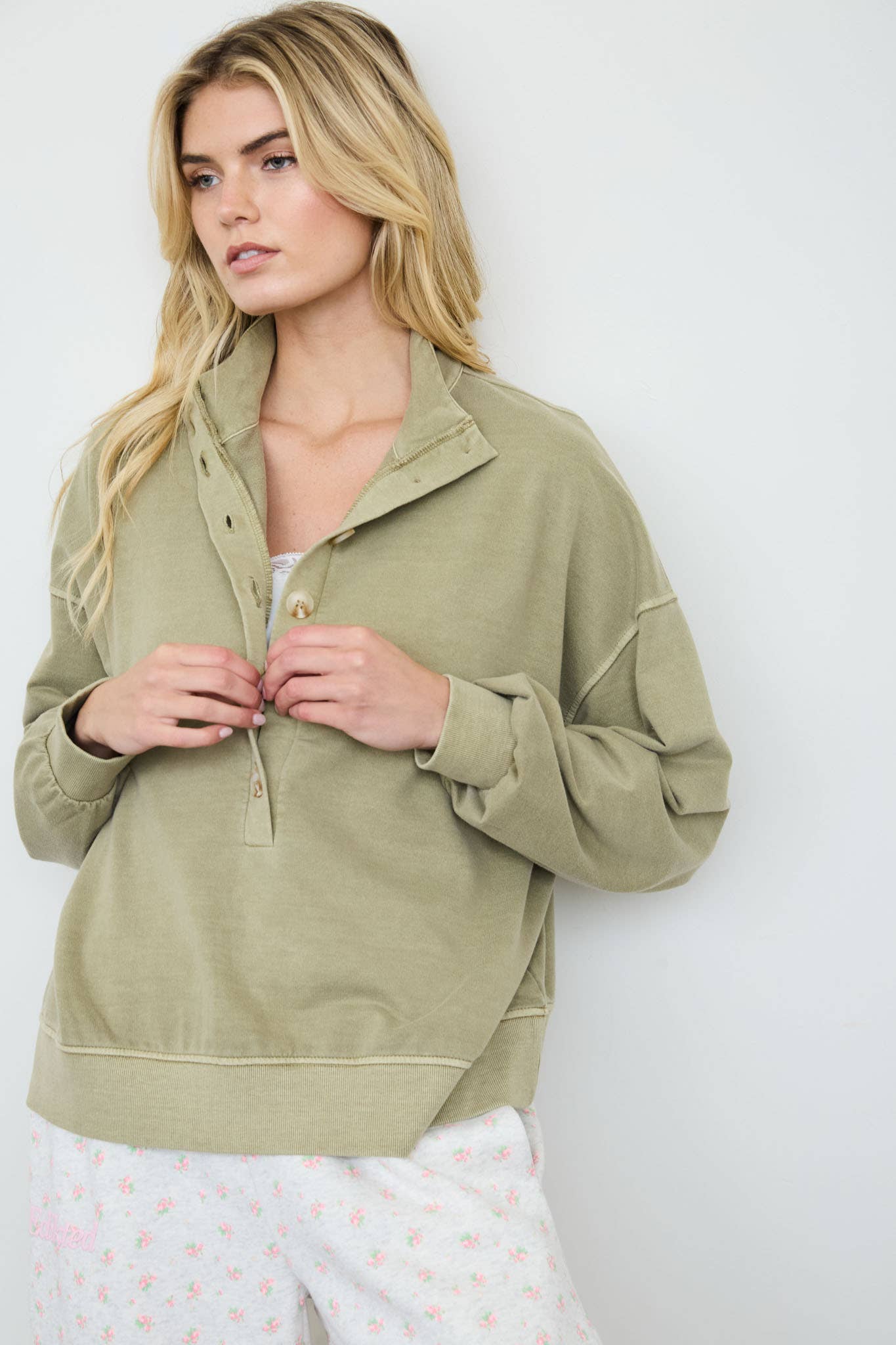 MOCK NECK HENLEY LONG SLEEVE KNIT TOP