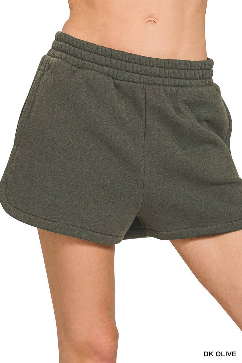 Fleece Elastic Waistband Dolphin Shorts