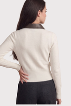 Leather collar Button down Cardigan