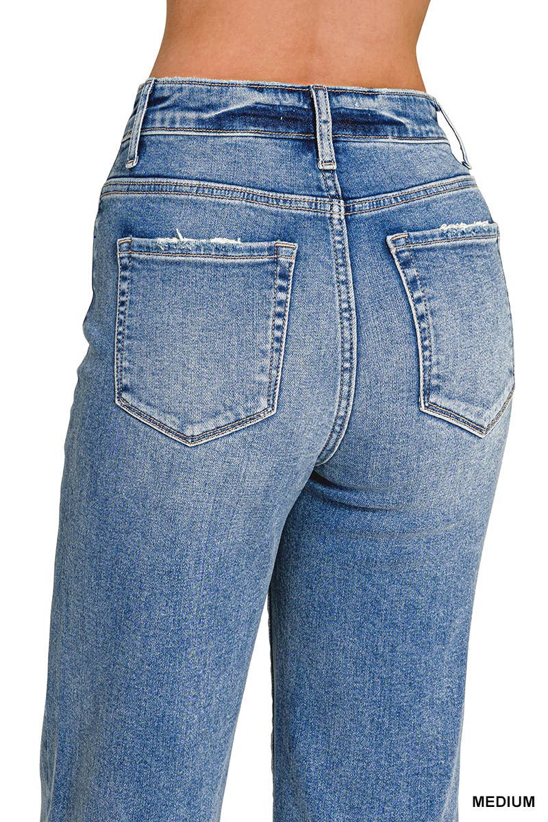 Straight Raw Hem Denim Pants